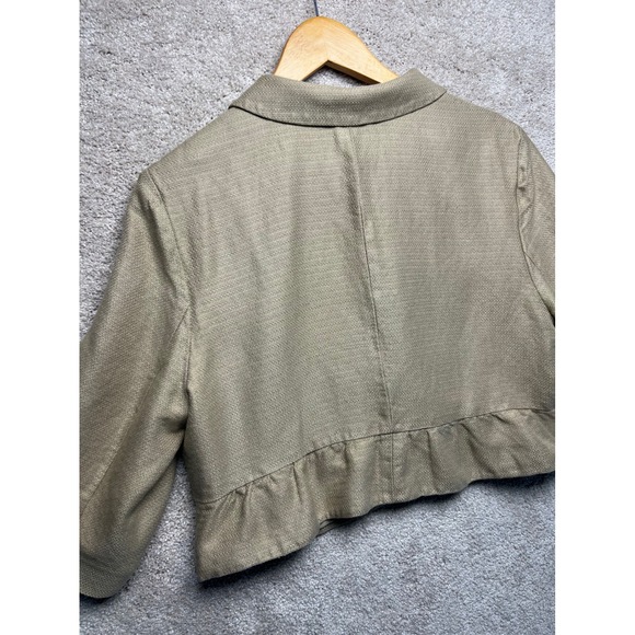 VTG Button Sheath Jacket Cropped Ruffle Hem 3/4 Sleeve Linen Blend Career Retro - Picture 11 of 11